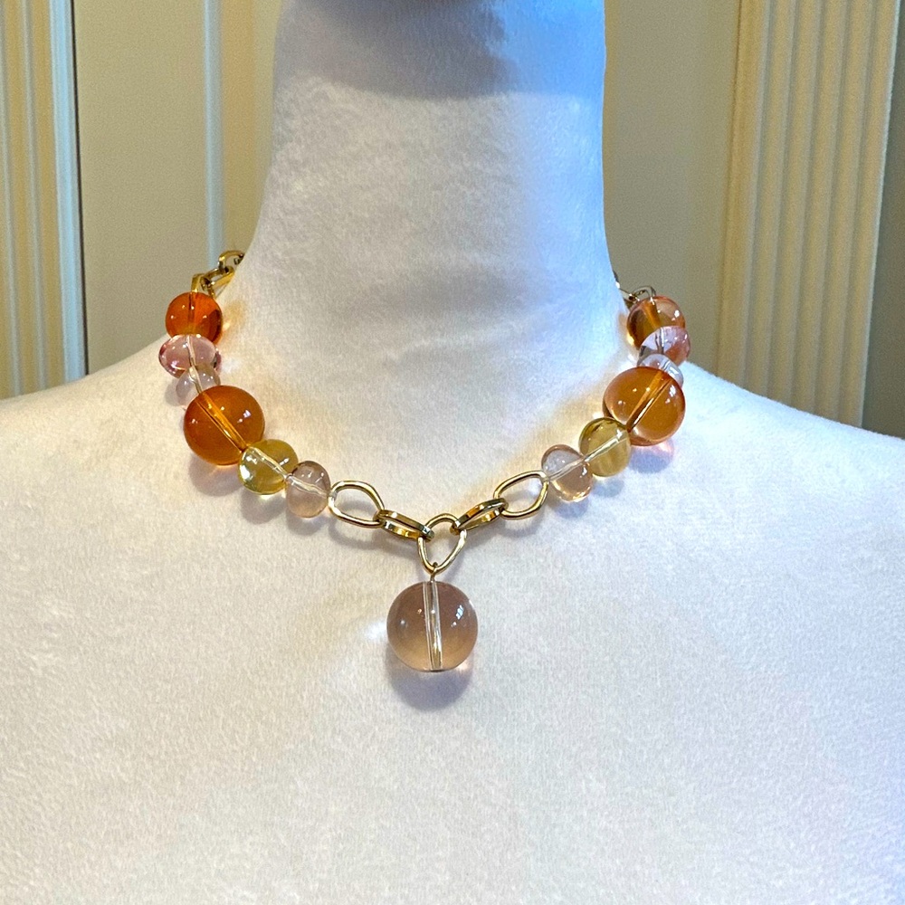 Ann Taylor Elegant Gold and Orange Beaded Necklace - 20” Length